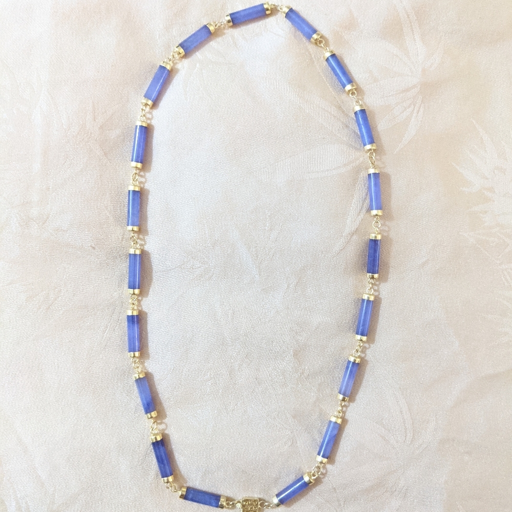 14k Solid Gold Lavender Jade Necklace - 16"